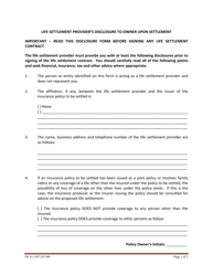 Document preview: Form DF41-1957 Life Settlement Provider's Disclosure to Owner Upon Settlement - Idaho