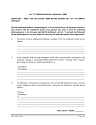 Form DF41-1958 &quot;Life Settlement Broker's Disclosure Form&quot; - Idaho