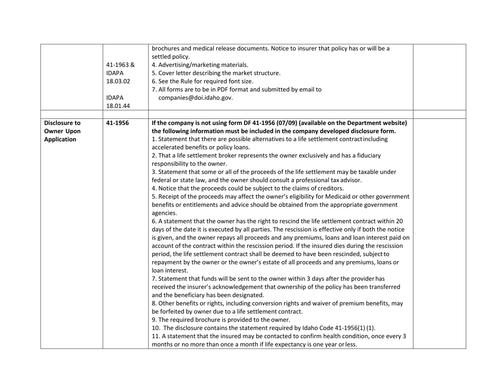 Life Settlements Filing Checklist - Idaho, Page 2