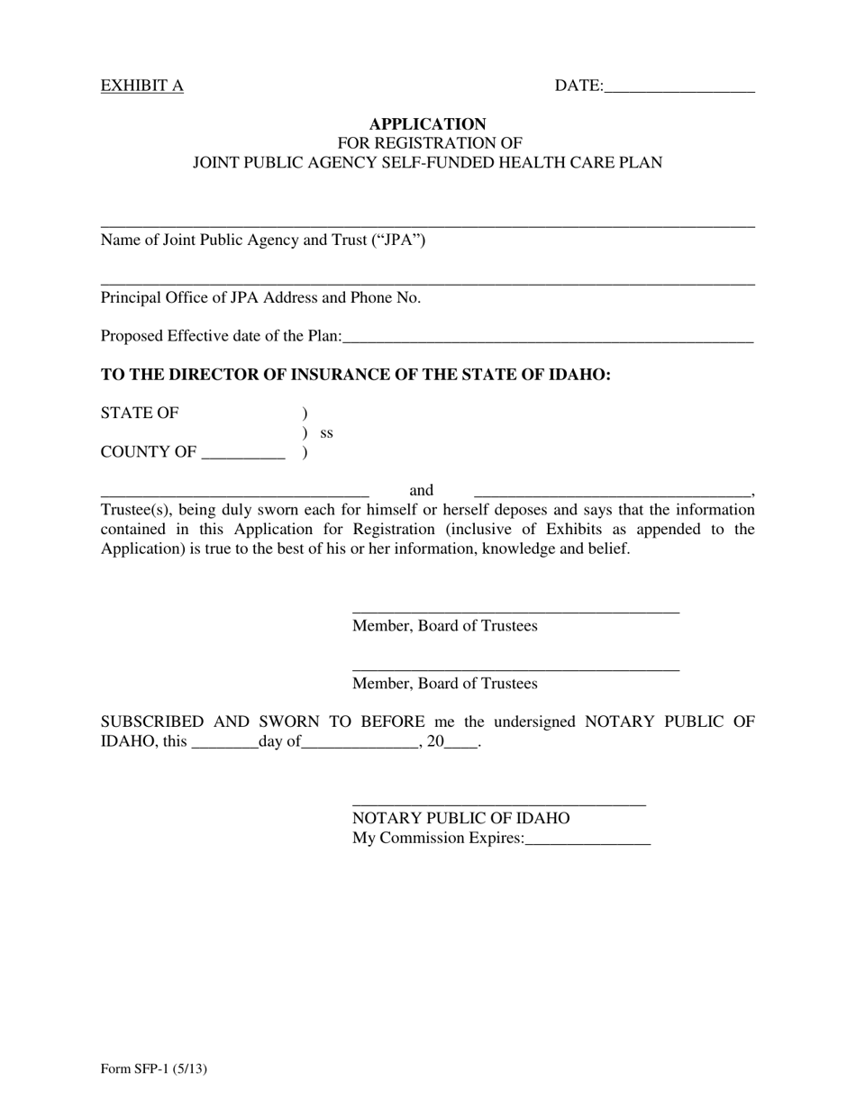 Form SFP-1 Exhibit A Application for Registration of Joint Public Agency Self-funded Health Care Plan - Idaho, Page 1
