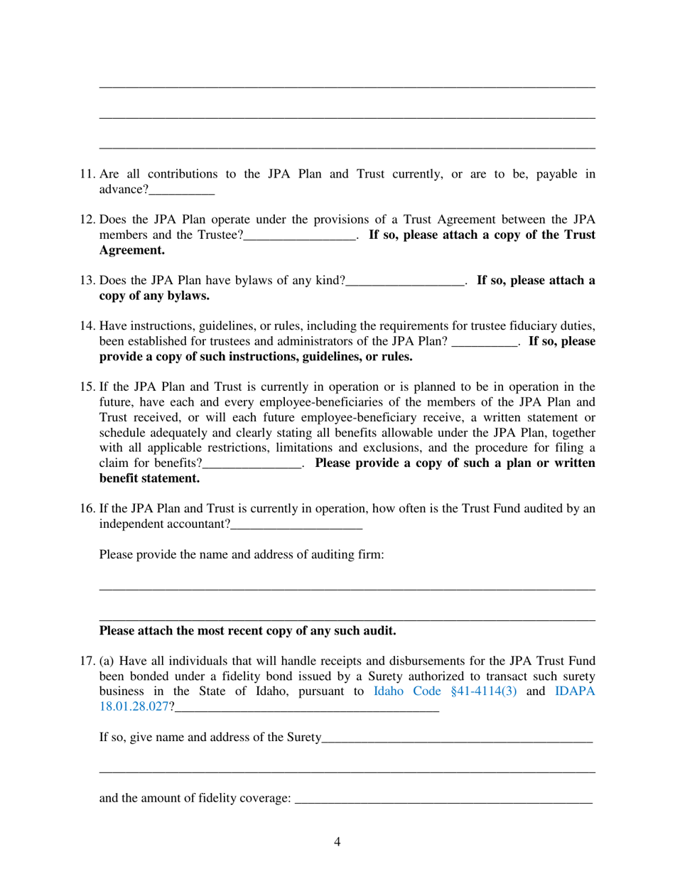 Form SFP-1 Exhibit A Application for Registration of Joint Public Agency Self-funded Health Care Plan - Idaho, Page 4