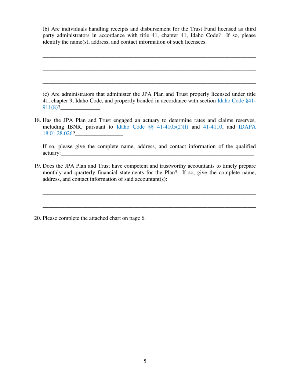 Form SFP-1 Exhibit A Application for Registration of Joint Public Agency Self-funded Health Care Plan - Idaho, Page 5