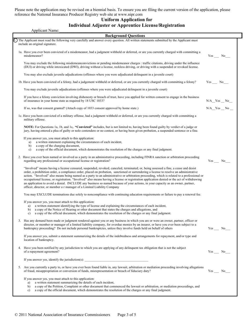 Uniform Application for Individual Adjuster or Apprentice License / Registration - Idaho, Page 4
