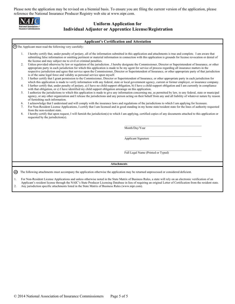 Uniform Application for Individual Adjuster or Apprentice License / Registration - Idaho, Page 6