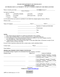 Form APPT-41-1018 &quot;Termination of Producer's Authority to Act Under Company or Firm License&quot; - Idaho