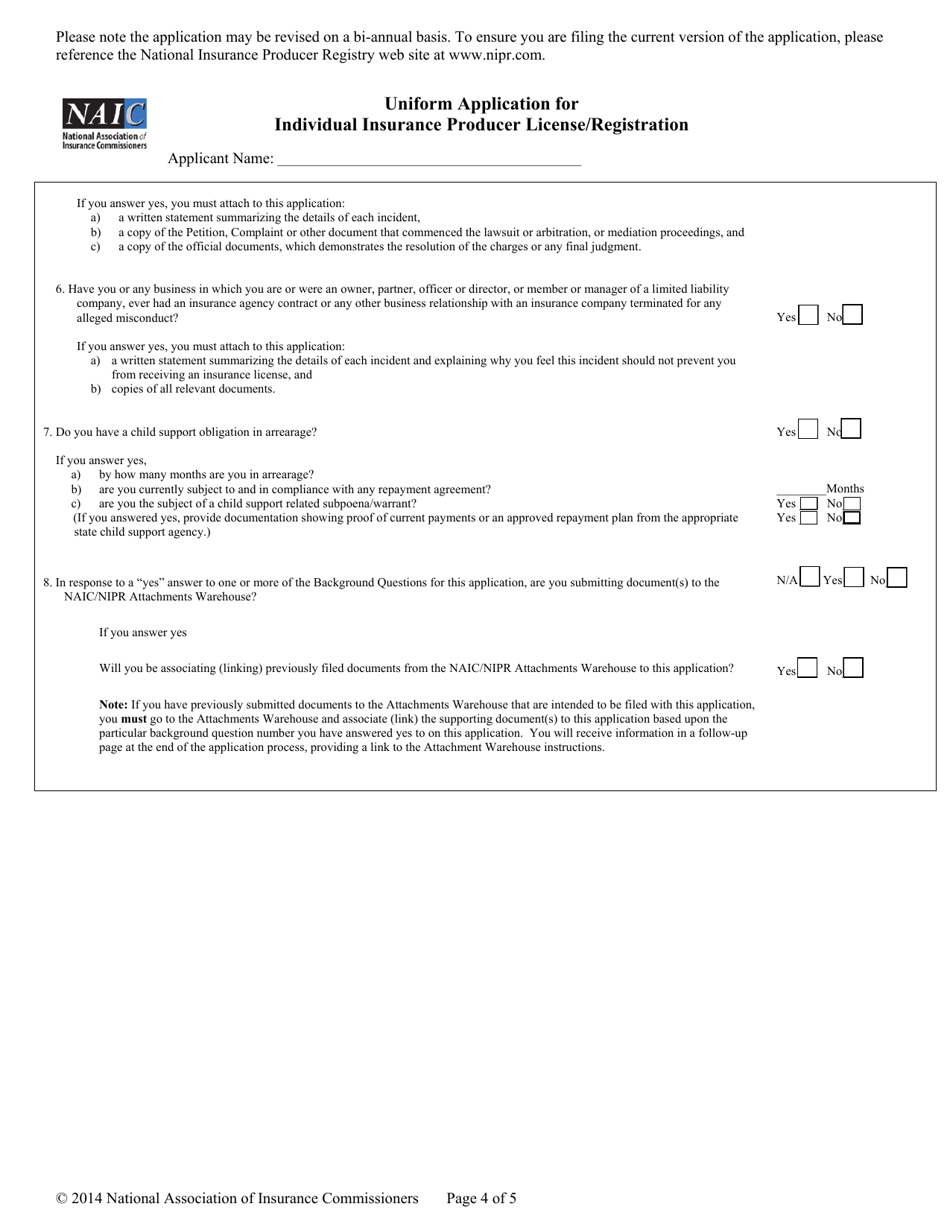 Uniform Application for Individual Producer License / Registration - Idaho, Page 5