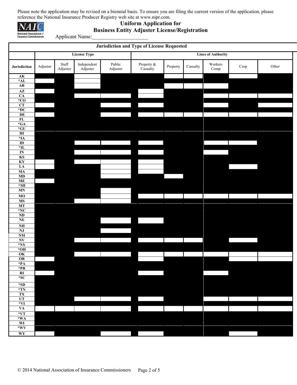 Uniform Application for Business Entity Adjuster License / Registration - Idaho, Page 3