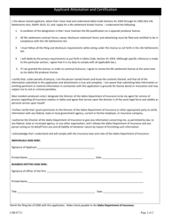Life Settlement Broker License Application - Idaho, Page 2