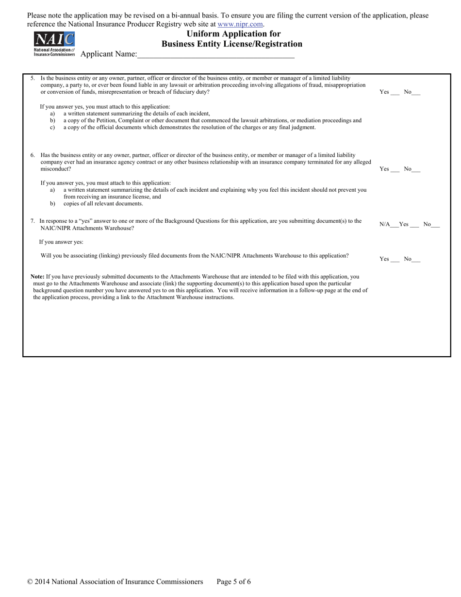 Uniform Application for Business Entity License / Registration - Idaho, Page 6