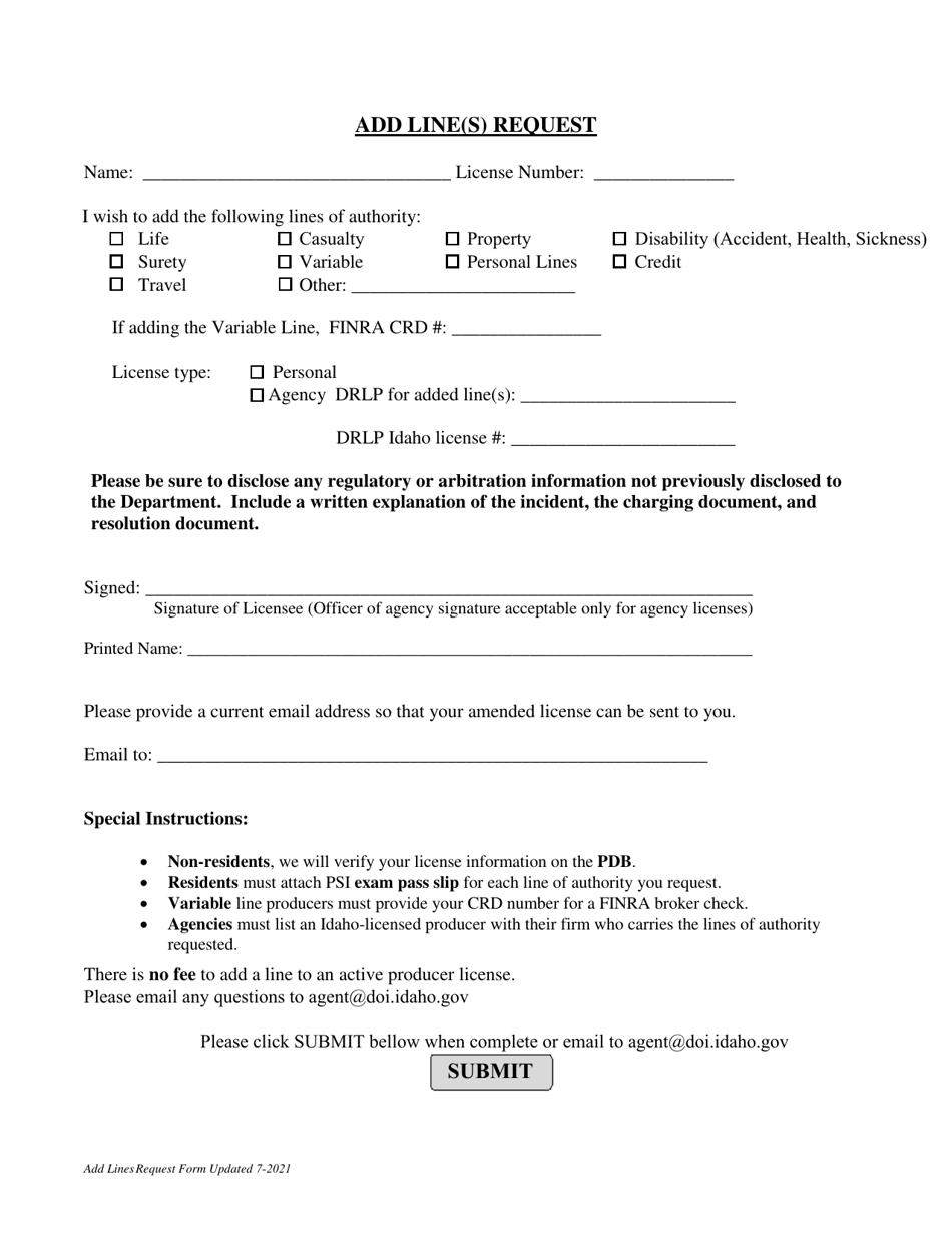Add Line(S) Request - Idaho, Page 1