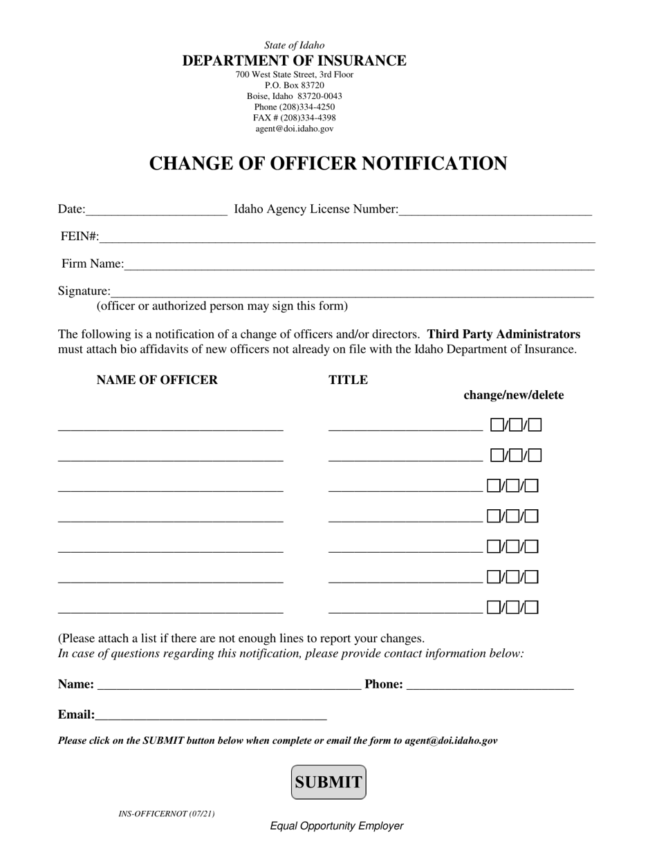 Change of Officer Notification - Idaho, Page 1