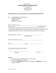 Document preview: Appointment of Title Insurance Agent/Escrow Officer - Idaho