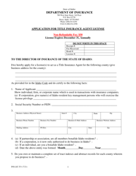 Form INS-LIC-T/1 &quot;Application for Title Insurance Agent License&quot; - Idaho