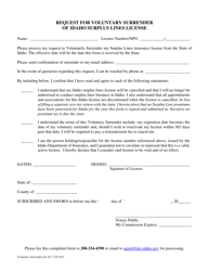 &quot;Request for Voluntary Surrender of Idaho Surplus Lines License&quot; - Idaho