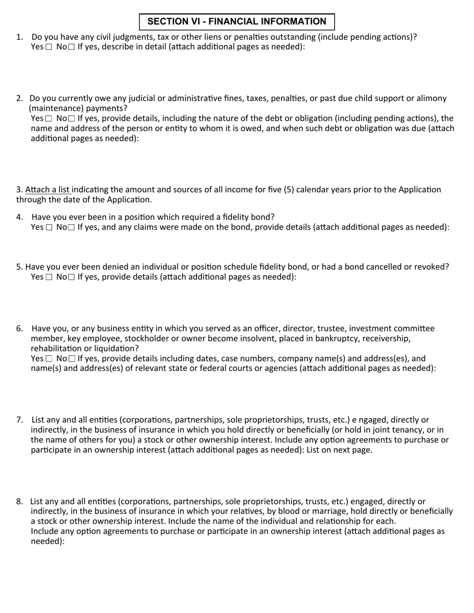 Application for Written Consent to Engage in the Business of Insurance Pursuant to 18 U.s.c. 1033 and 1034 - Idaho, Page 8