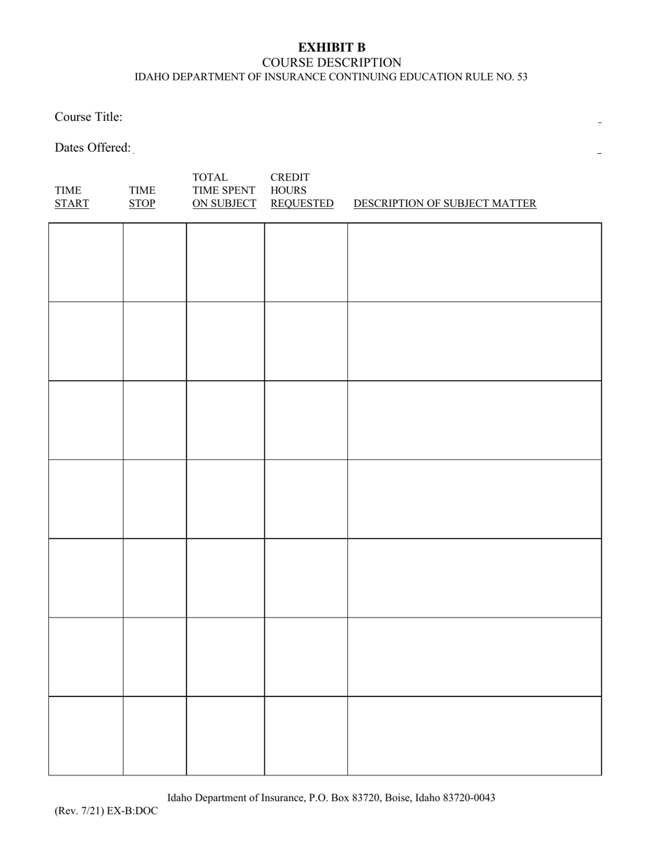 Exhibit B Download Fillable PDF or Fill Online Course Description Idaho ...
