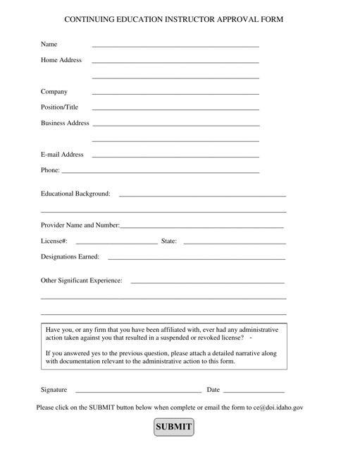 Continuing Education Instructor Approval Form - Idaho Download Pdf