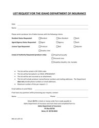 Document preview: List Request for the Idaho Department of Insurance - Idaho