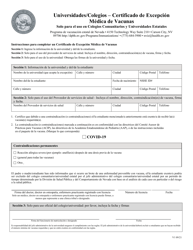 Document preview: Universidades/Colegios - Certificado De Excepcion Medica De Vacunas - Nevada (Spanish)