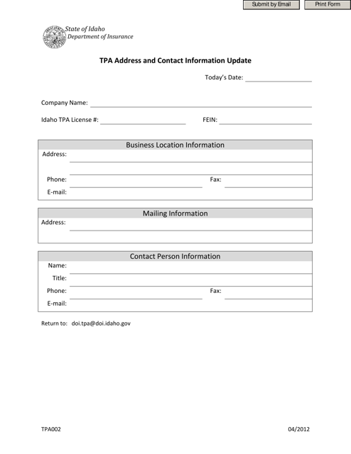 Form TPA002  Printable Pdf
