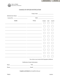 Form TPA011 &quot;Change of Officer Notification&quot; - Idaho