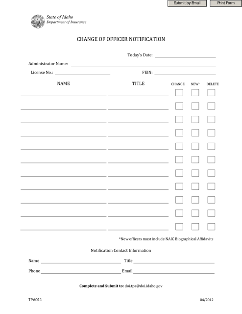 Form TPA011  Printable Pdf