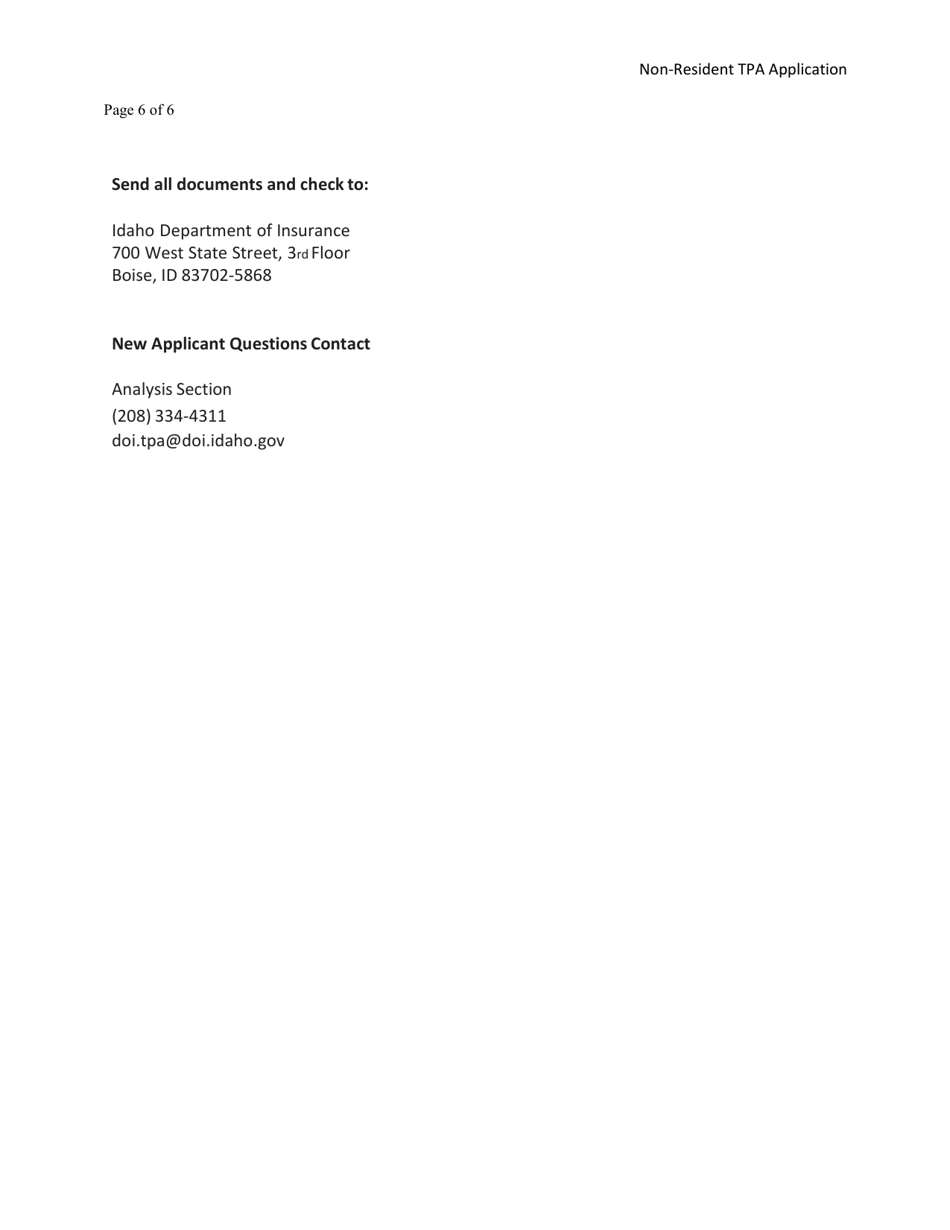 Form TPA001-B Non-resident Third Party Administrator License Application - Idaho, Page 6