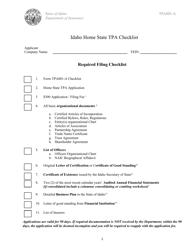 Form TPA001-A &quot;Home State Third Party Administrator License Application&quot; - Idaho