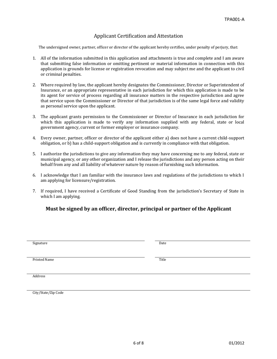 Form TPA001-A Home State Third Party Administrator License Application - Idaho, Page 6