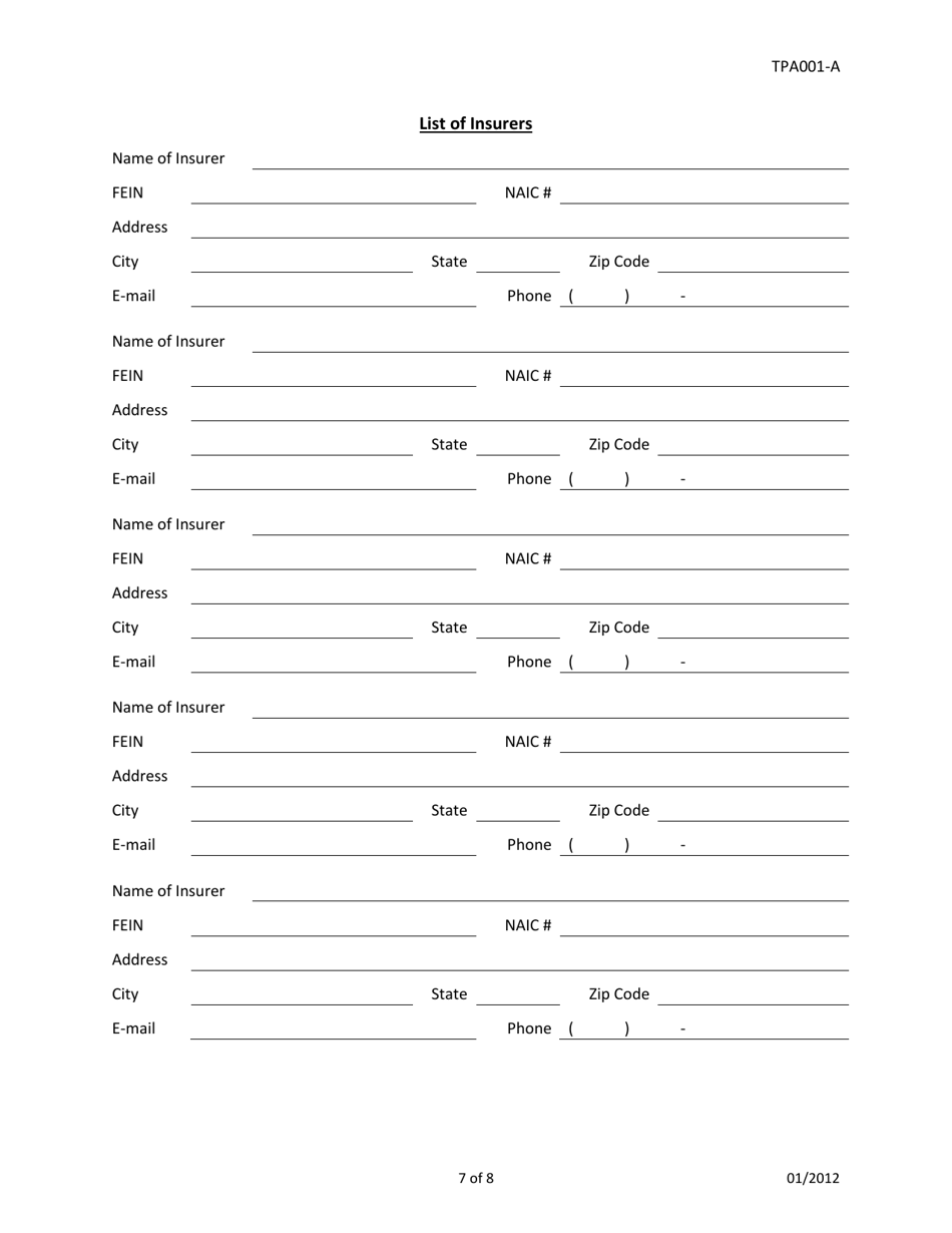 Form TPA001-A Home State Third Party Administrator License Application - Idaho, Page 7