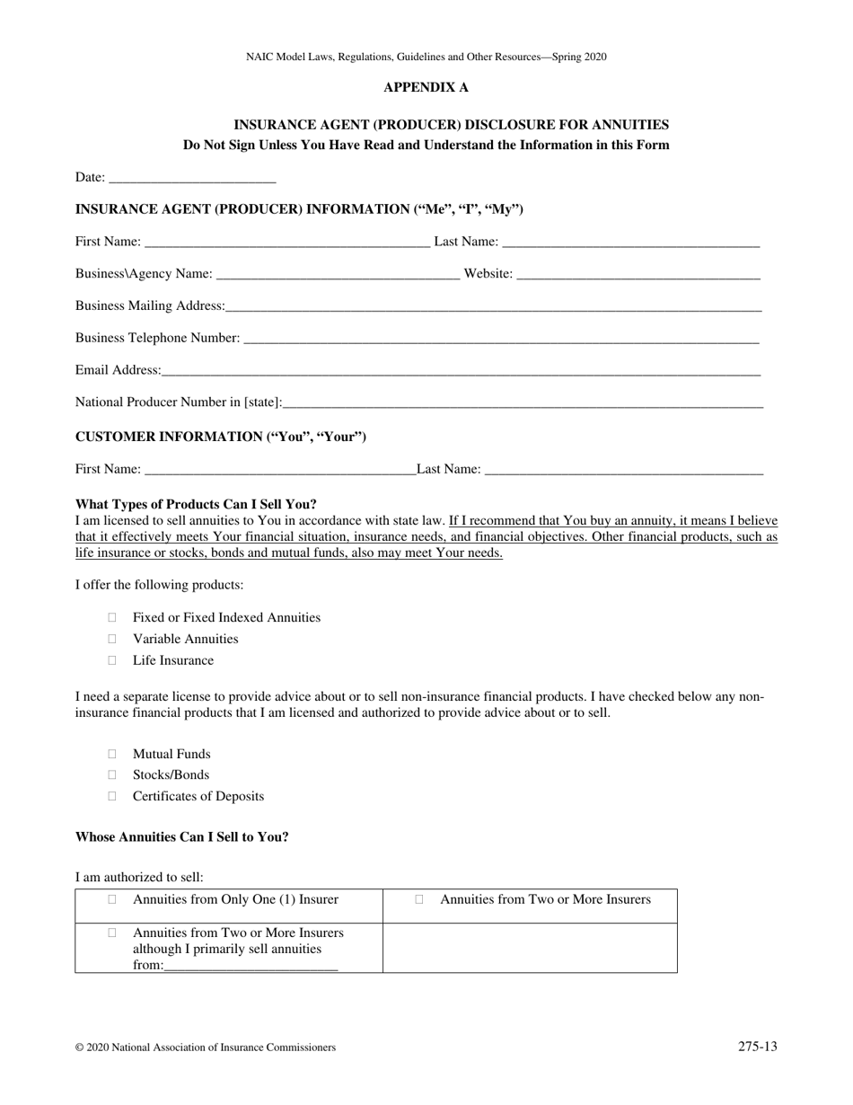 Idaho Insurance Agent (Producer) Disclosure for Annuities Fill Out