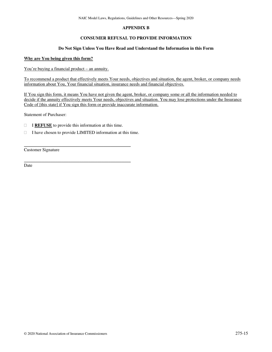 Appendix B Consumer Refusal to Provide Information - Idaho, Page 1