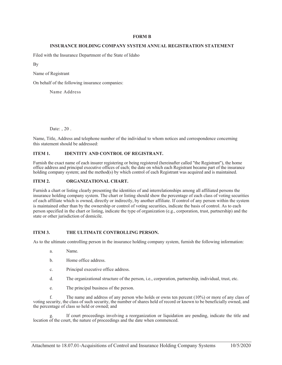 Form B Fill Out, Sign Online and Download Printable PDF, Idaho