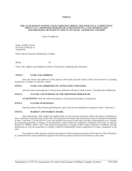 Document preview: Form E Pre-acquisition Notification Form Regarding the Potential Competitive Impact of a Proposed Merger or Acquisition by a Non-domiciliary Insurer Doing Business in This State or by a Domestic Insurer - Idaho