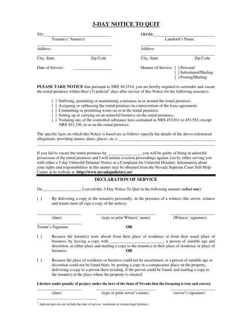 Document preview: 3-day Notice to Quit - Nevada