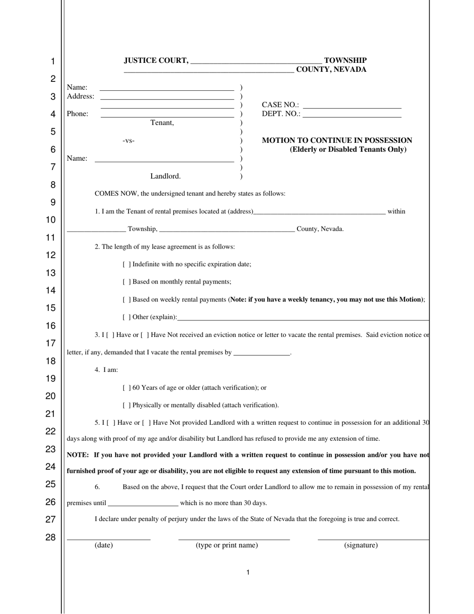 Nevada Motion to Continue in Possession Fill Out, Sign Online and