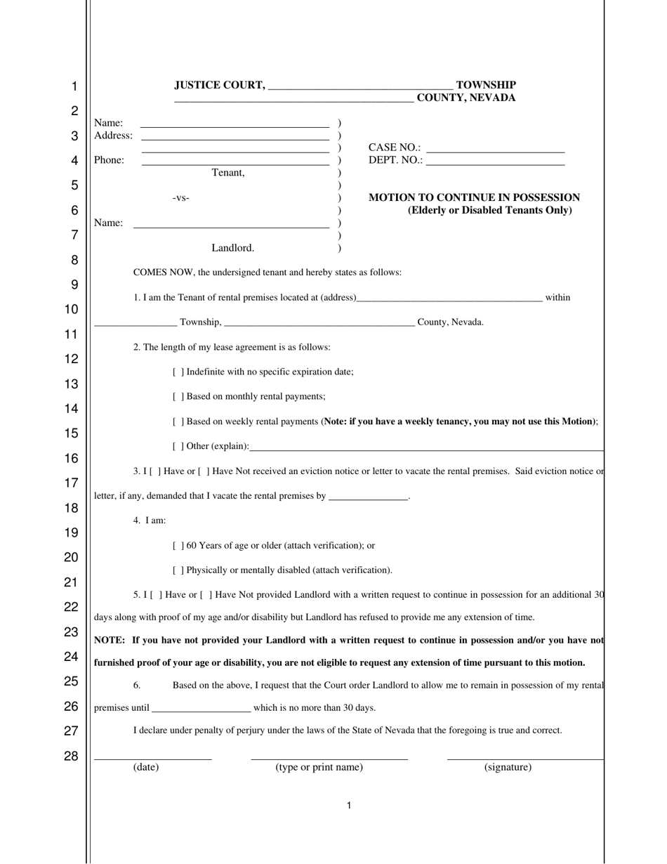 Motion to Continue in Possession - Nevada, Page 1