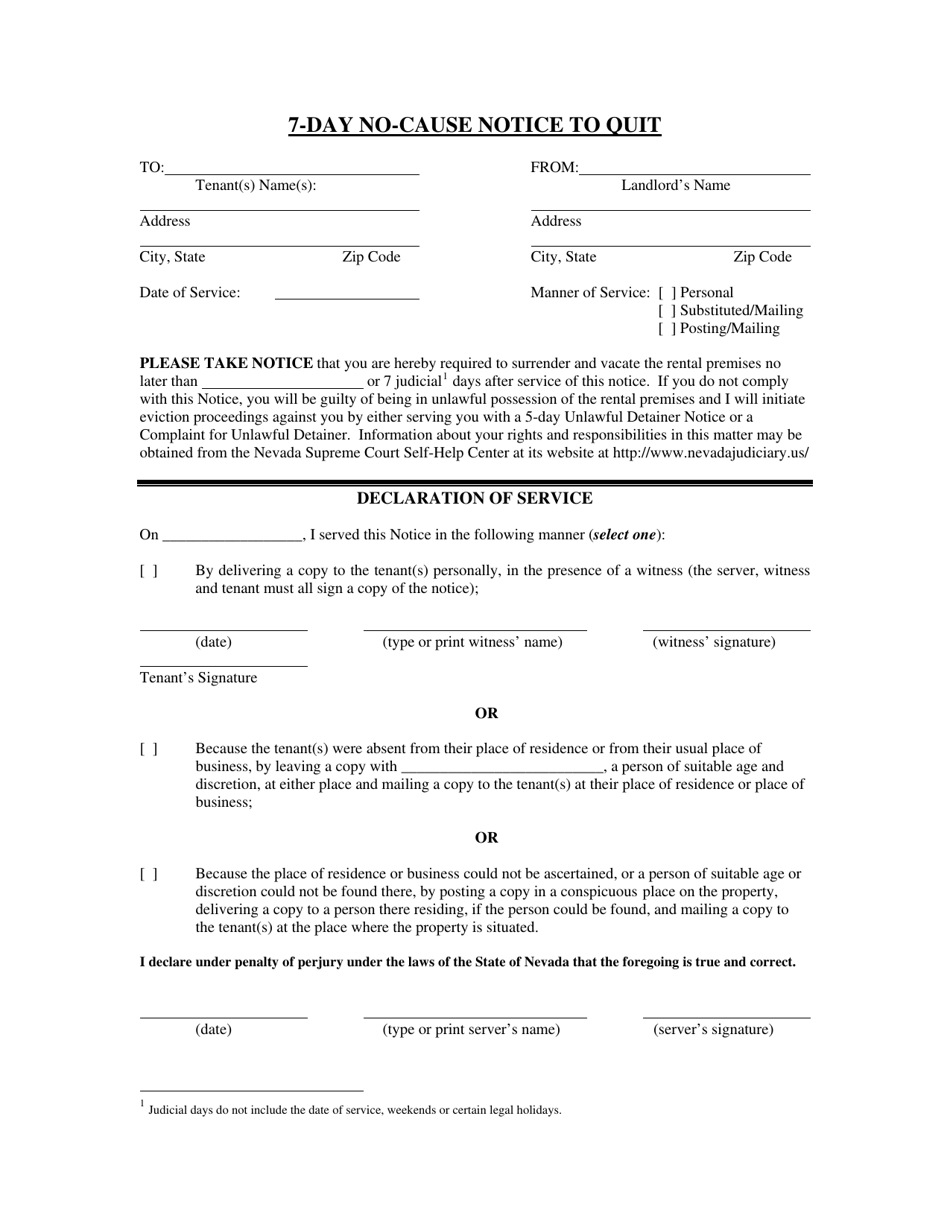 7-day No-Cause Notice to Quit - Nevada, Page 1