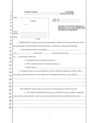 Document preview: Motion to Contest Personal Property Lien and for Return of Personal Property - Nevada
