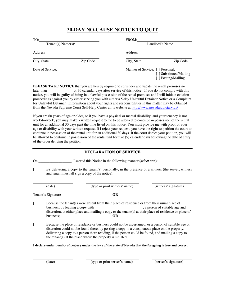 30-day No-Cause Notice to Quit - Nevada, Page 1