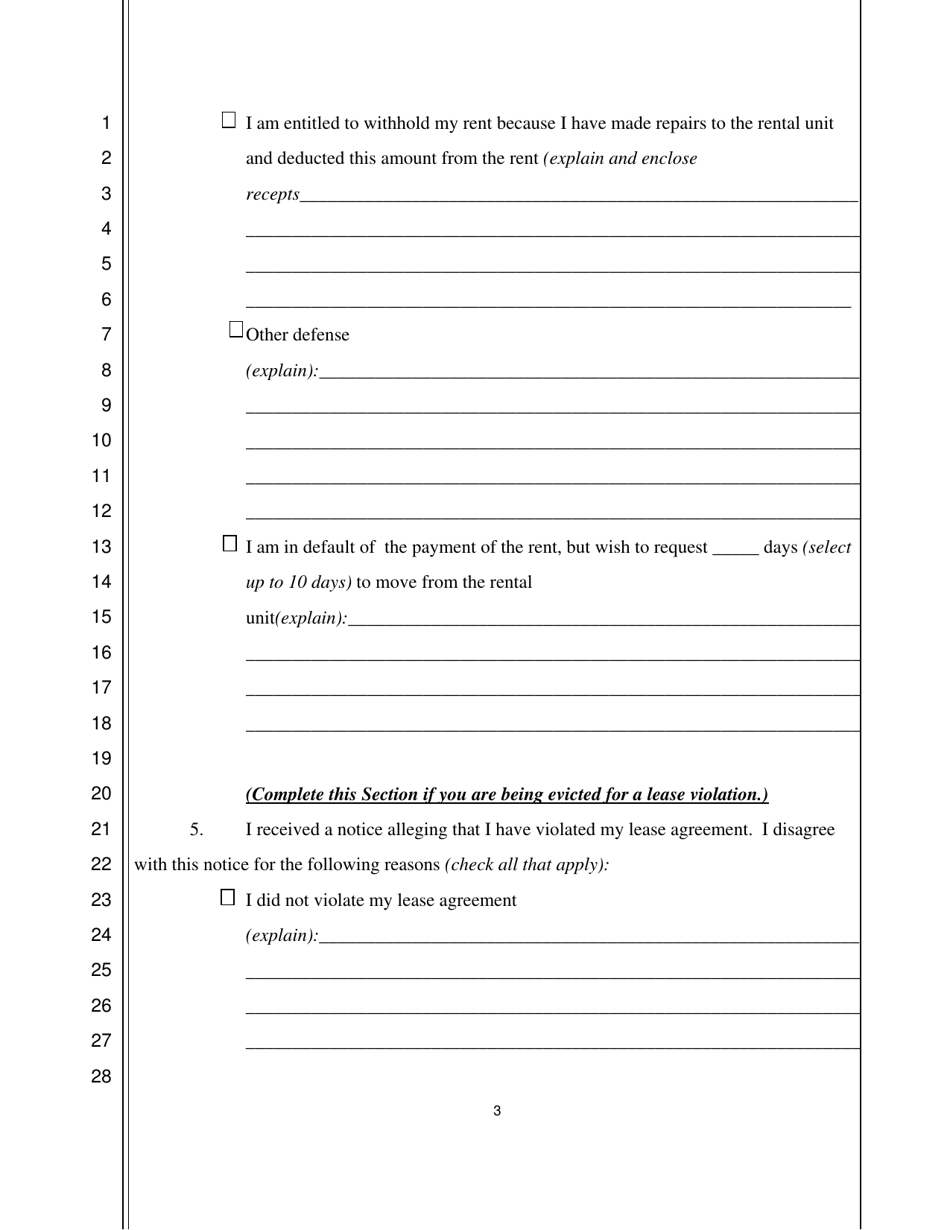 Tenants Answer / Affidavit in Opposition to Summary Eviction - Nevada, Page 3