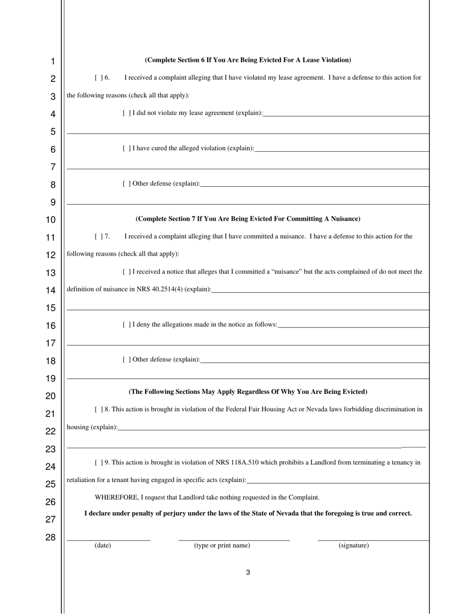 Answer to Complaint for Unlawful Detainer - Nevada, Page 3