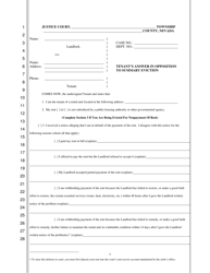 Document preview: Tenant's Answer in Opposition to Summary Eviction - Nevada