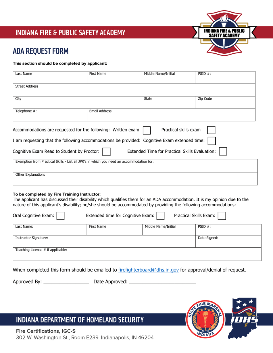 Ada Request Form - Indiana, Page 1
