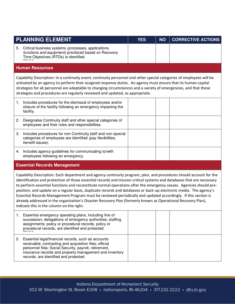 Continuity of Operations (Coop) Plan Review - Indiana, Page 5