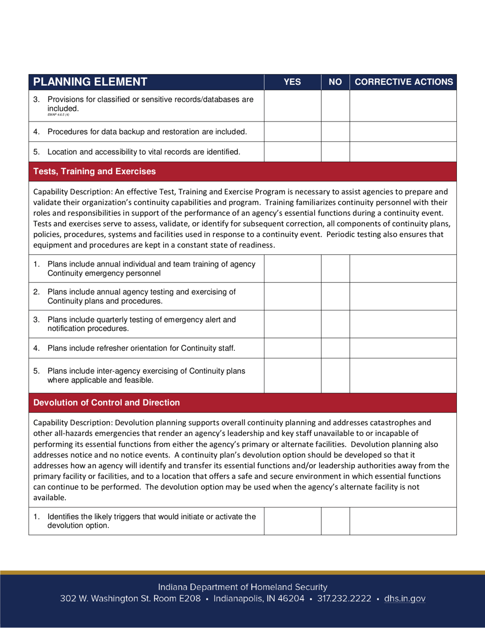 Continuity of Operations (Coop) Plan Review - Indiana, Page 6