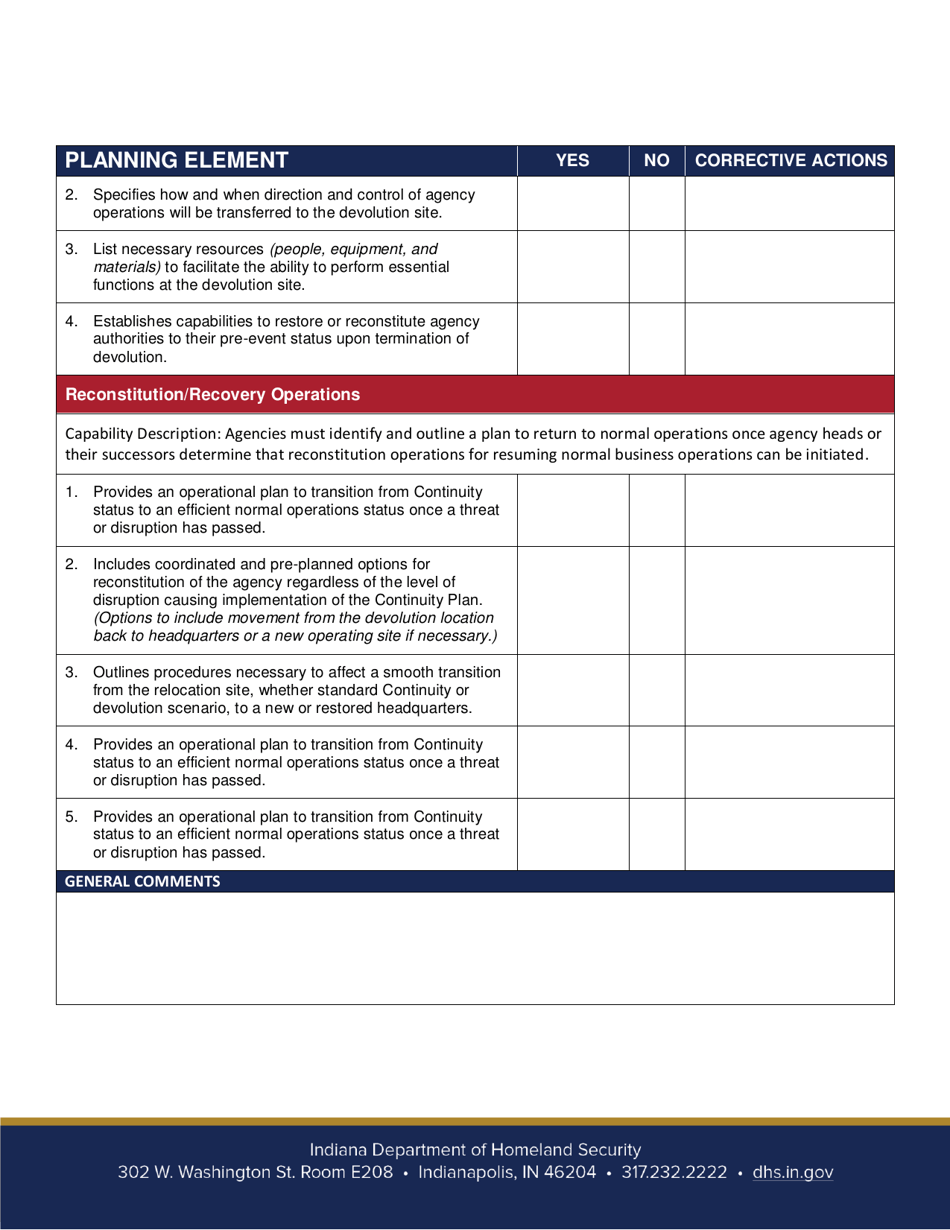 Continuity of Operations (Coop) Plan Review - Indiana, Page 7