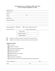 &quot;Aoc Grant Program Application Cover Sheet&quot; - Nevada