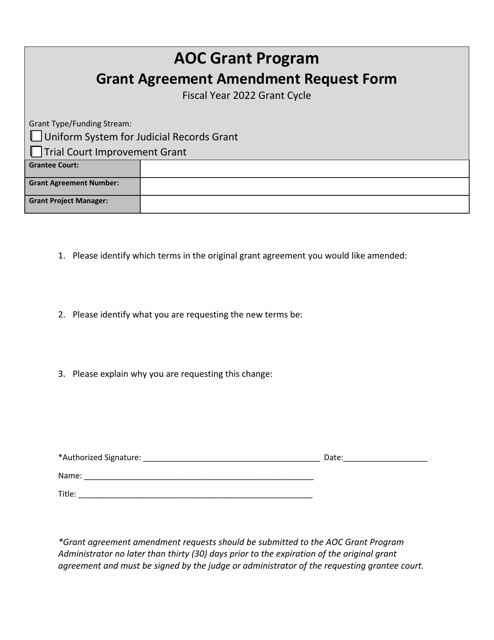 Aoc Grant Program Grant Agreement Amendment Request Form - Nevada, 2022