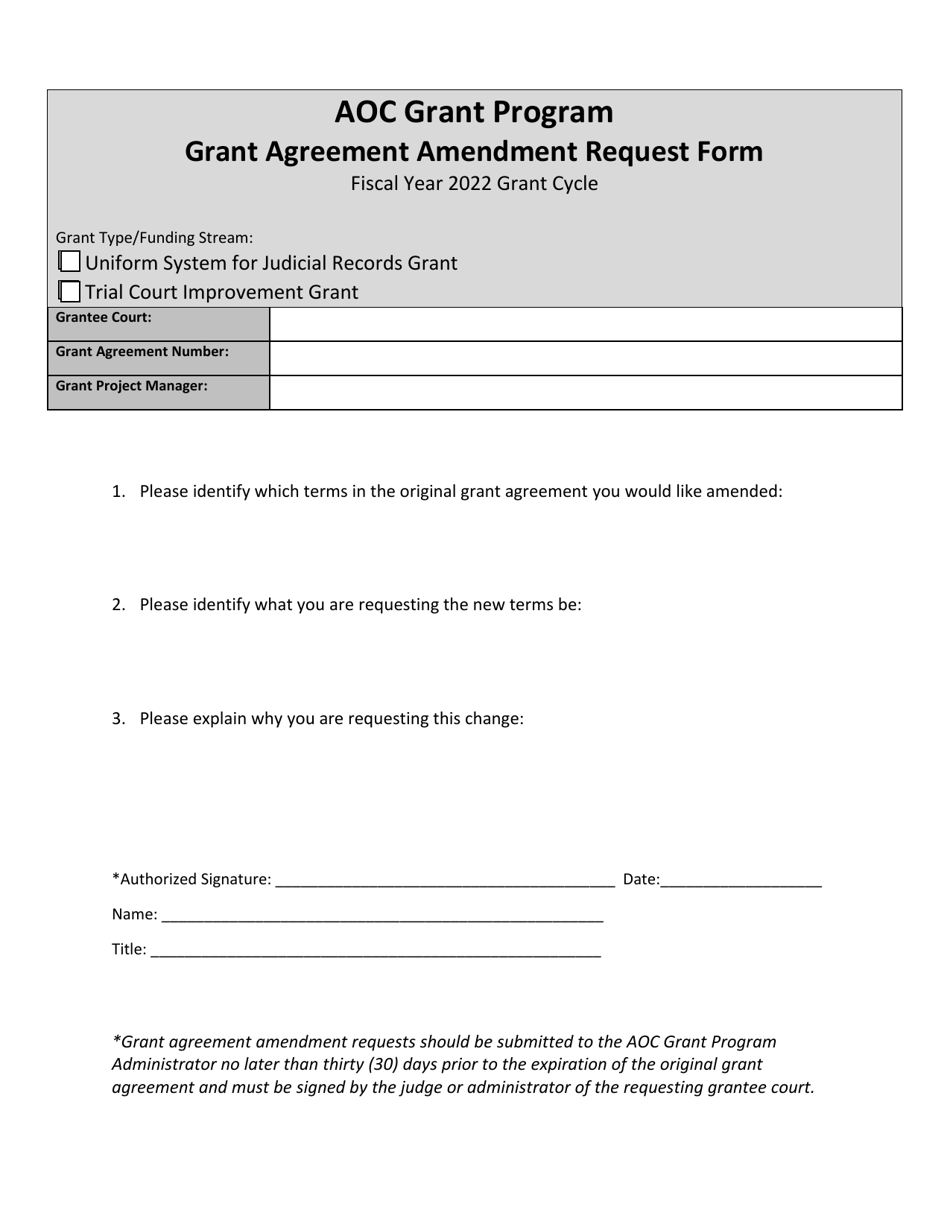 Aoc Grant Program Grant Agreement Amendment Request Form - Nevada, Page 1